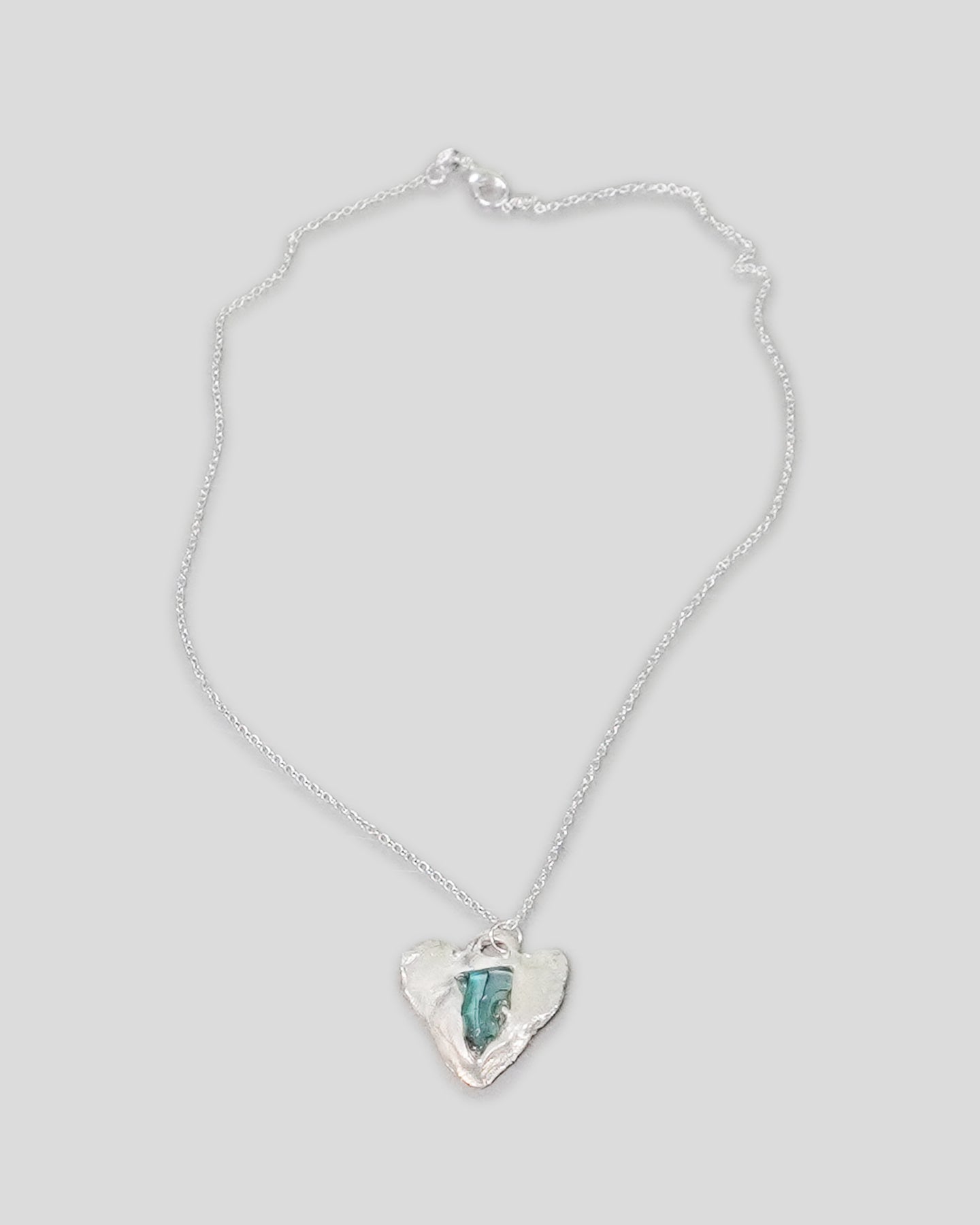 Silver Sea Glass Big Blue Heart Necklace